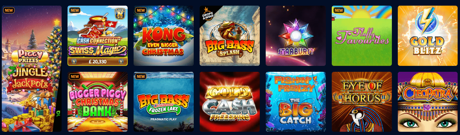 Screenshot showcasing ten most played gaming tiles at Sportzino Casino